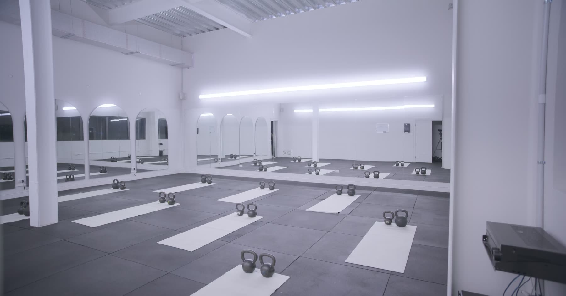 Class studio with kettlebells at Welches